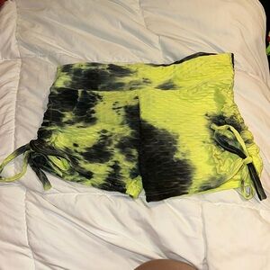 Tie dyed workout shorts with ruching